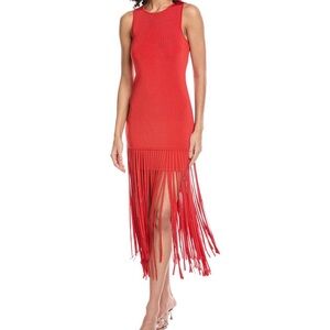 Toccin Red Fringe Knit Midi Dress Size M